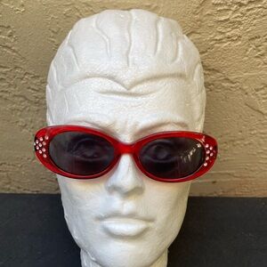 Red Oval Sunglasses with Rhinestone Accents